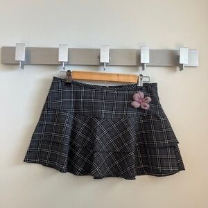 Plaid Black Skirt with Flower Accent